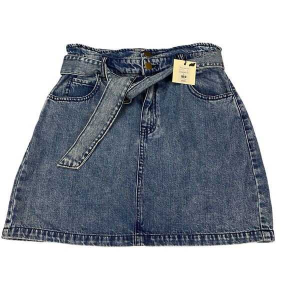 Tgla Denim Blue Jean Casual Belted Mini Skirt Francesca's Collection Small - Picture 1 of 9
